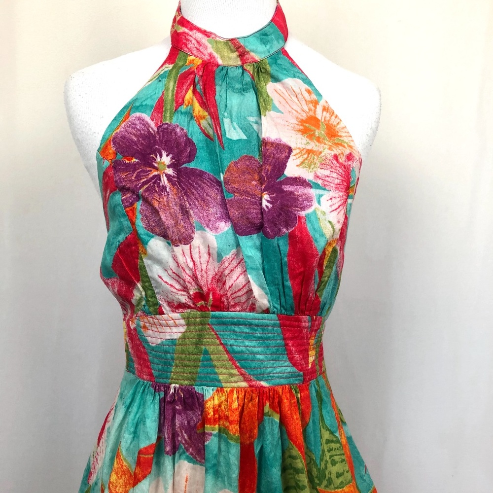 -SOLD-Farm Rio Halter Neck Mini Dress Floral - Picture 2 of 8